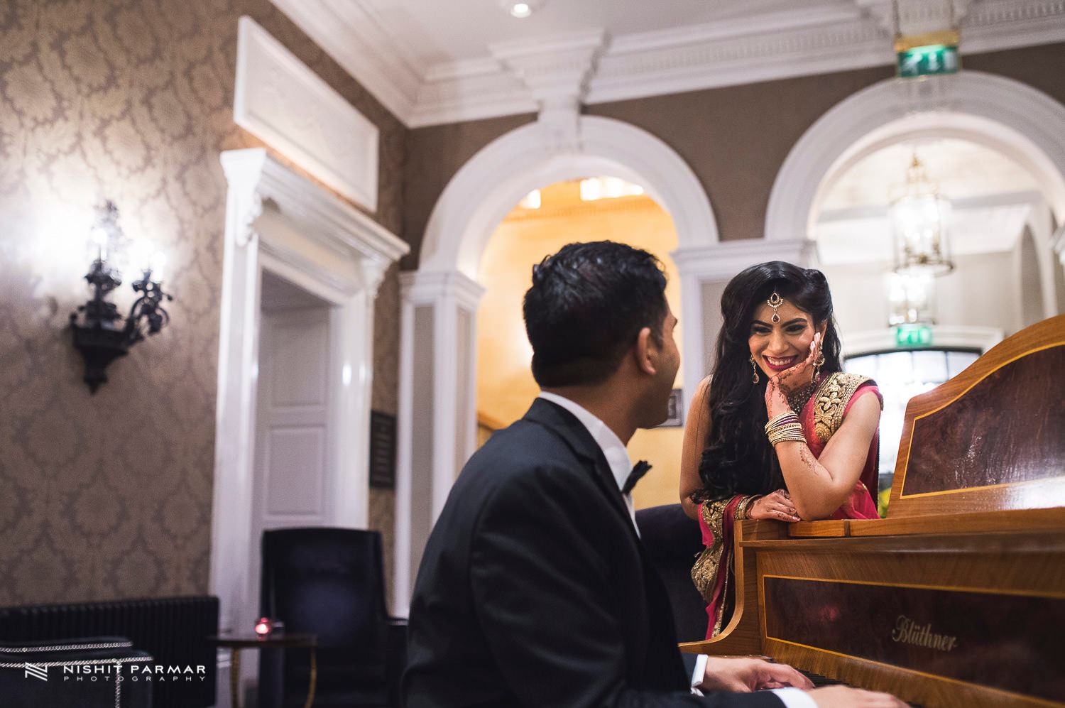 Oulton Hall Leeds Hindu Wedding Reception Asian Wedding Bride and Groom